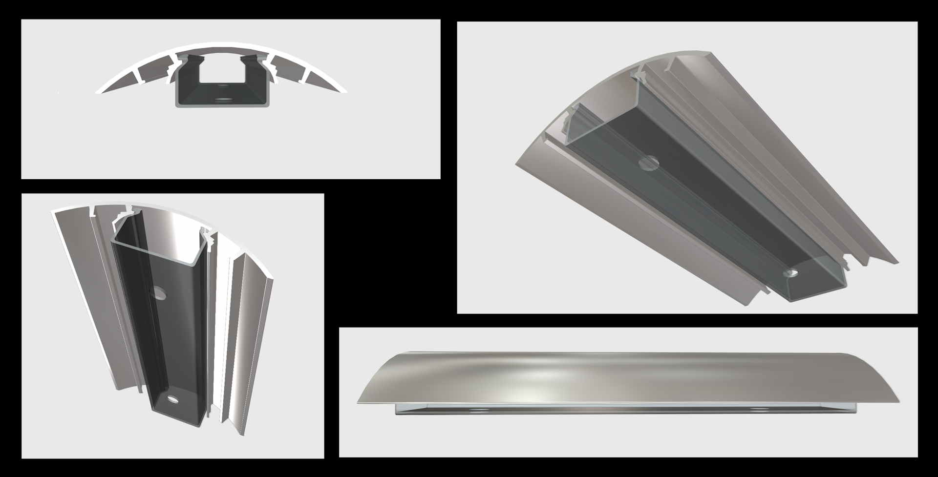 Bestellen Sie jetzt den praktischen Design 80mm Kabelkanal bei Alunovo Unser Aluminium 80mm Kabelkanal aus verschiedenen Perspektiven