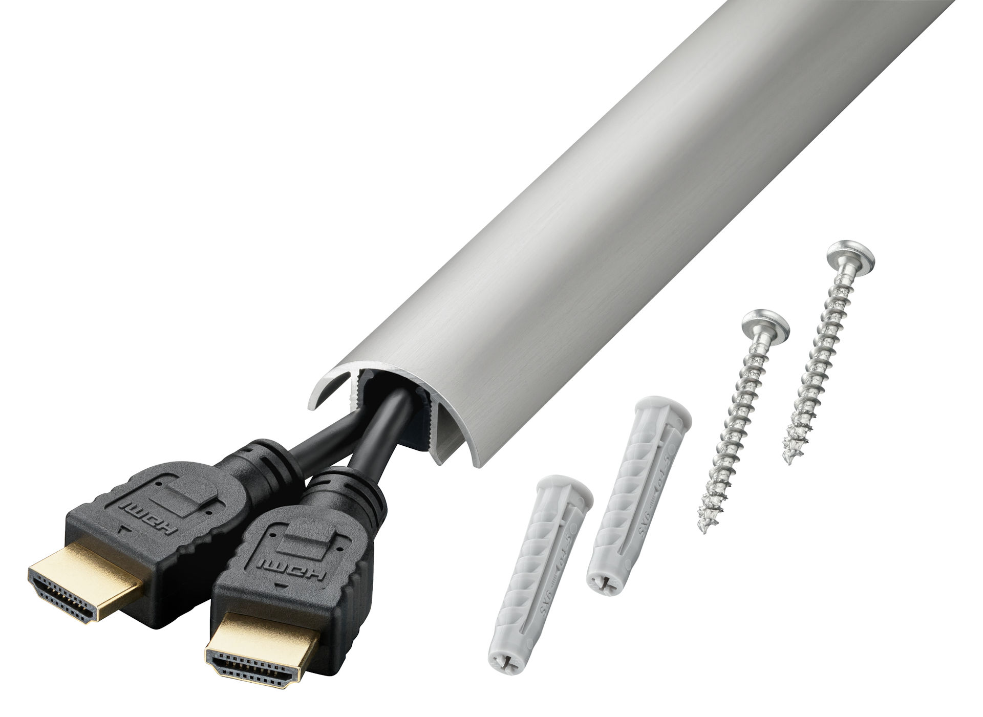 Jetzt unseren Mini Alunovo 30mm Kabelkanal bestellen um bis zu 3 Kabel zu verstecken Anwendungsbeispiel für das Verstecken von bis zu 3 Kabeln im Mini 30mm Kabelkanal von Alunovo