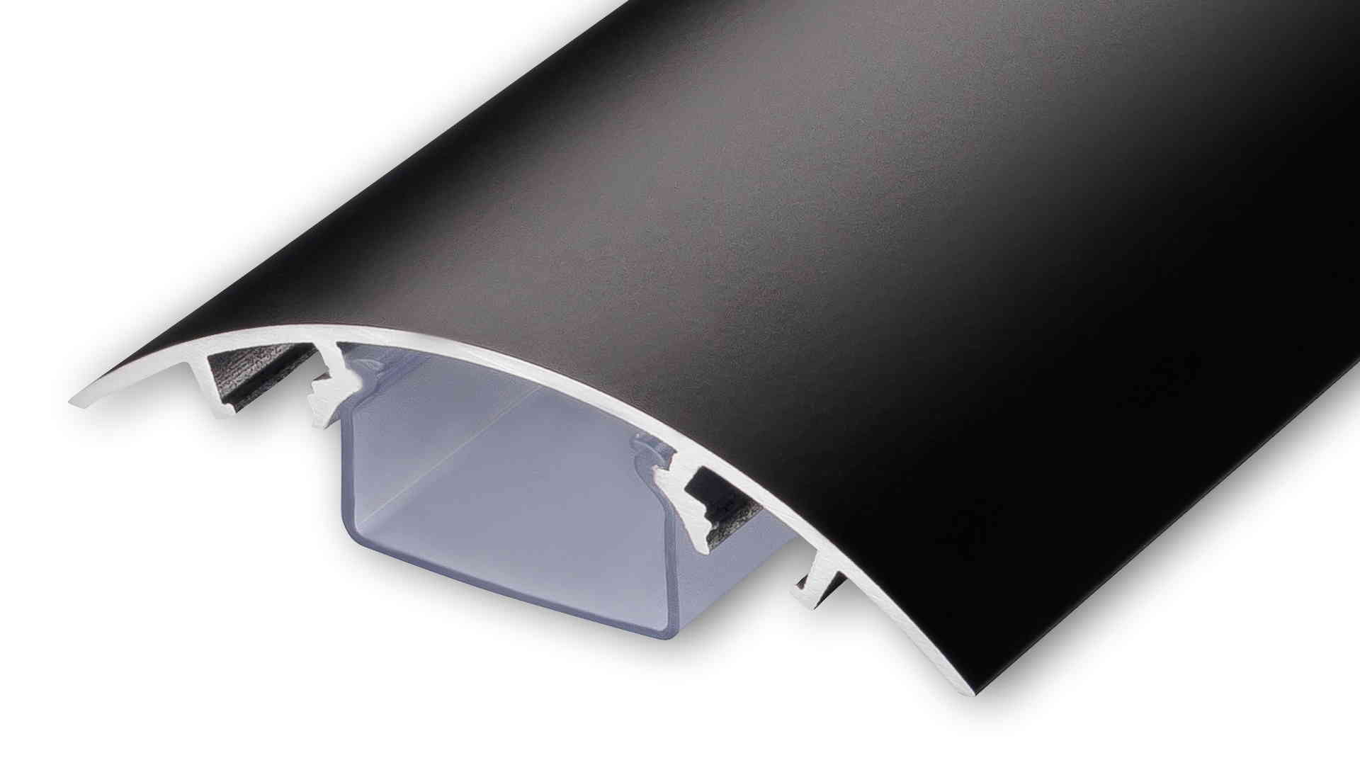 Jetzt den 80mm Design Kabelkanal aus Aluminium in Schwarz matt RAL9005 bei Alunovo bestellen Der 80mm Kabelkanal aus Aluminium in Schwarz matt RAL9005 lackiert
