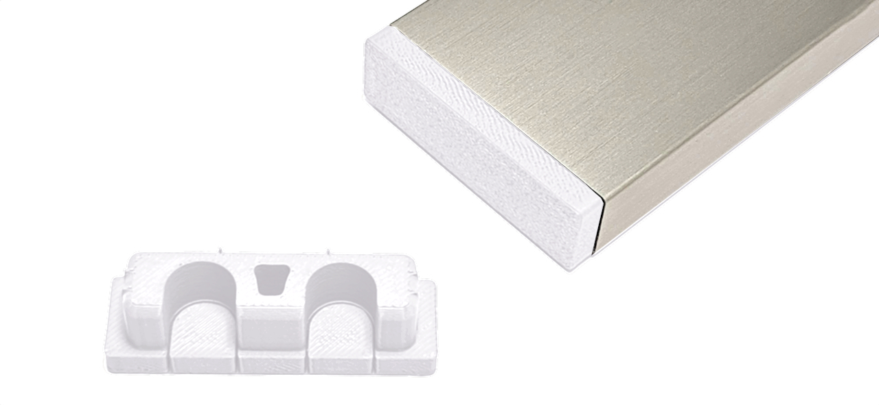 Jetzt die 50mm Endkappe für den flachen Kabelkanal von Alunovo in weiss bestellen Anwendungsbeispiel für die Endkappe 50mm in weiss passend zum flachen Kabelkanal