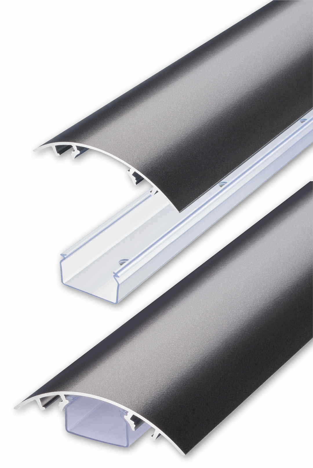 Jetzt den 80mm Design Kabelkanal aus Aluminium in Titanium seidenmatt metallic bei Alunovo bestellen Der 80mm Kabelkanal aus Aluminium in Titanium seidenmatt metallic lackiert und der transparente Kabelschacht
