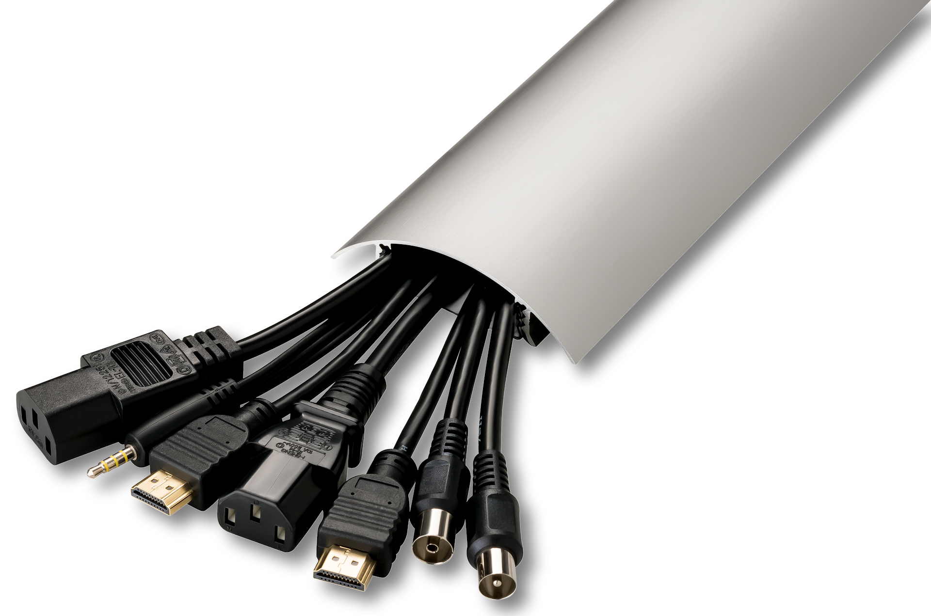 Anwendungsbeispiel für das Verstecken von bis zu 10 Kabeln im TV80 Kabelkanal in Edelstahl gebürstet