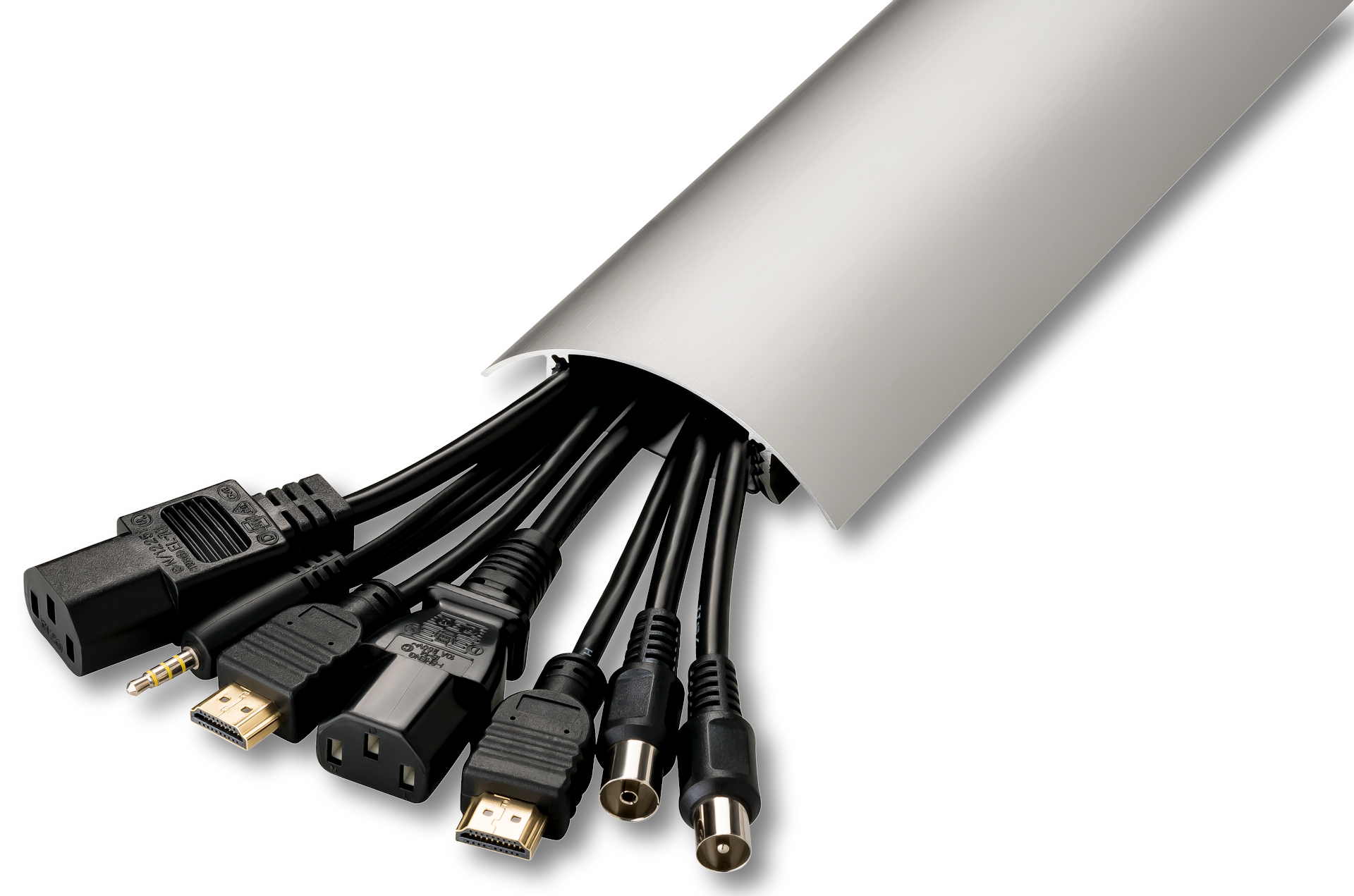 Verstecken Sie bis zu 8 Kabel in unserem Alunovo TV80 Kabelkanal in Edelstahl gebürstet um Ihr Zuhause ästhetisch abzurunden Anwendungsbeispiel für das Verstecken von bis zu 10 Kabeln im TV80 Kabelkanal in Edelstahl gebürstet