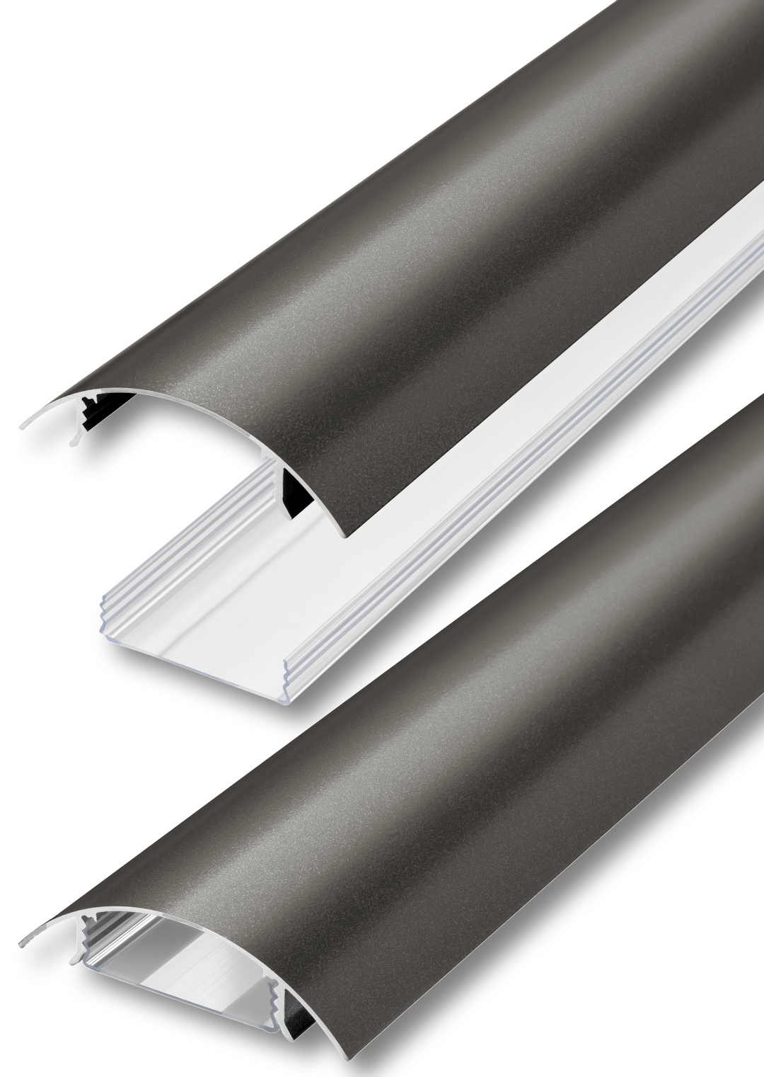 Jetzt den TV 80mm Kabelkanal aus Aluminium in Titanium seidenmatt metallic bei Alunovo bestellen Der TV80 Kabelkanal aus Aluminium in Titanium seidenmatt metallic lackiert und der transparente Kabelschacht